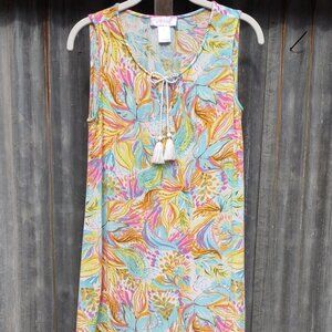 Stella Parker Tropical Floral Sun Dress Sz Small Coastal Lounge Beach Swim